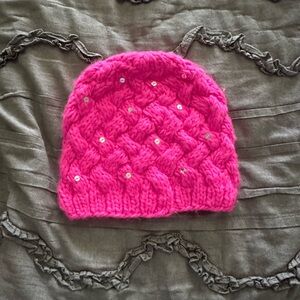 Target Fuchsia Knit Kids Beanie with Sequins